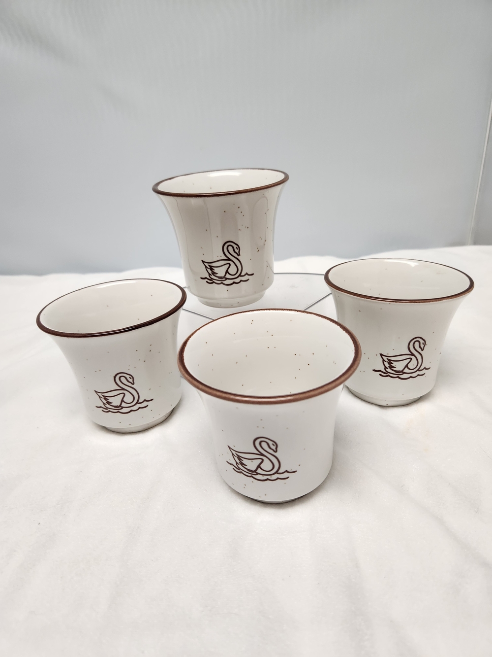 White Ceramic Swan Ramekins with Brown Trim - Set of 4